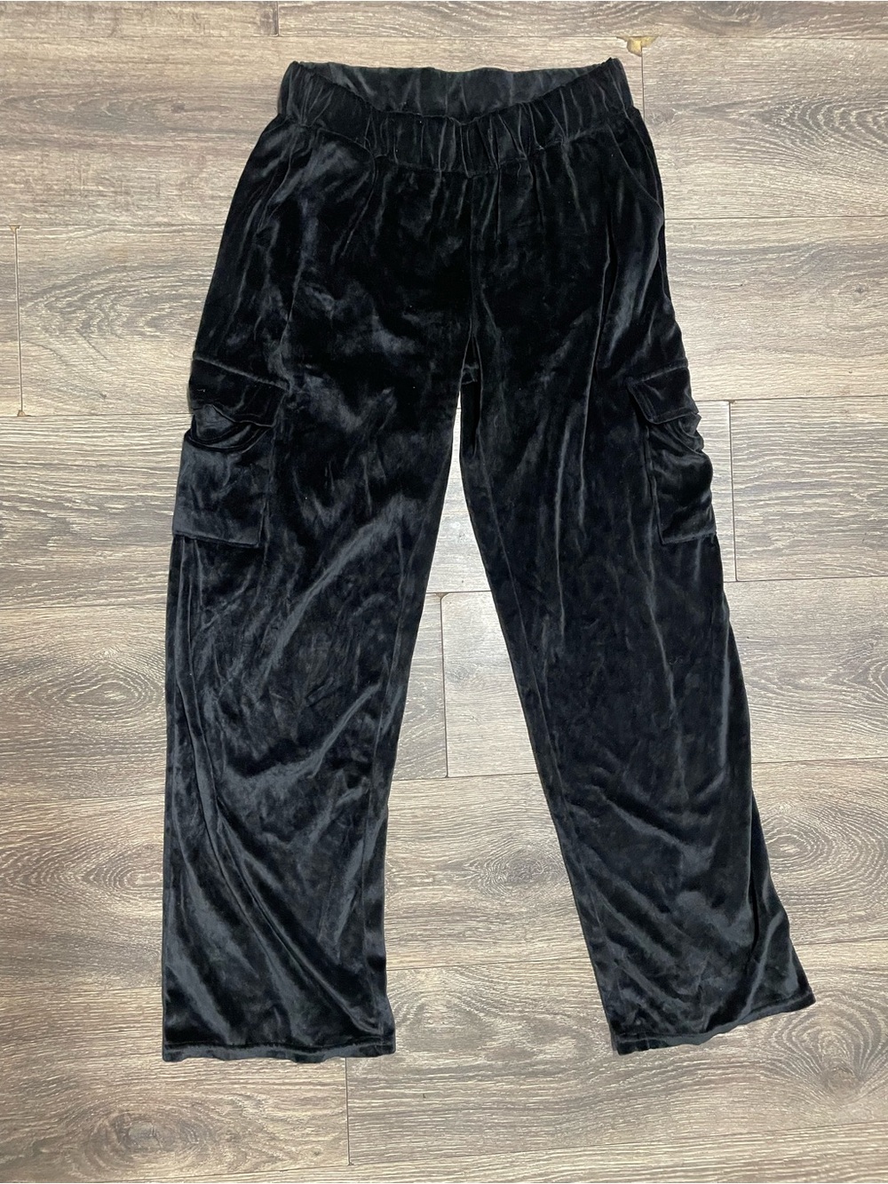 Rainbow Large Black Velvet like Cargo Lounge Pants stretch bottoms